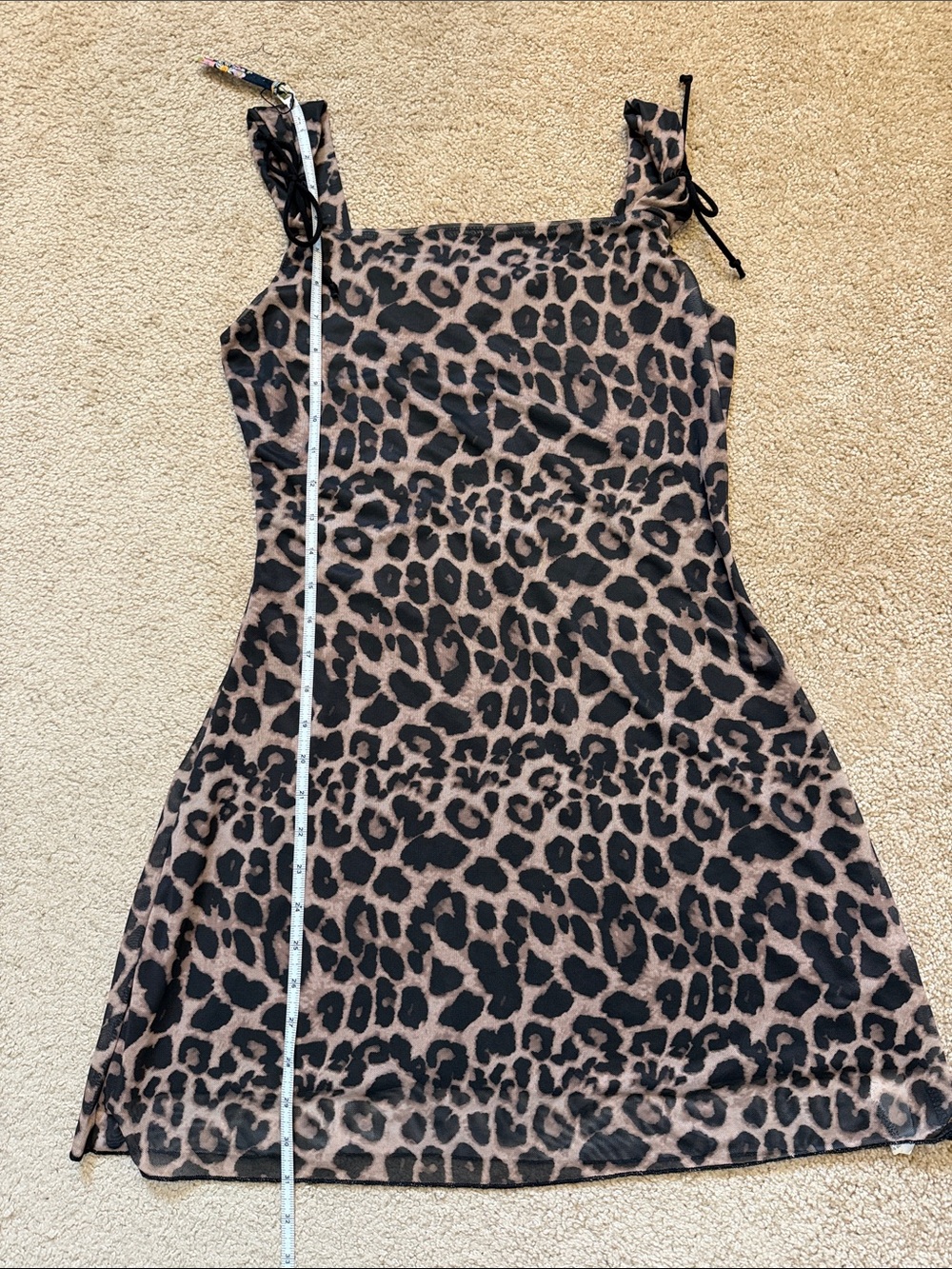 Amazon Leopard Print Tie-Shoulder Mini Dress in Blush and Black - Picture 8 of 10